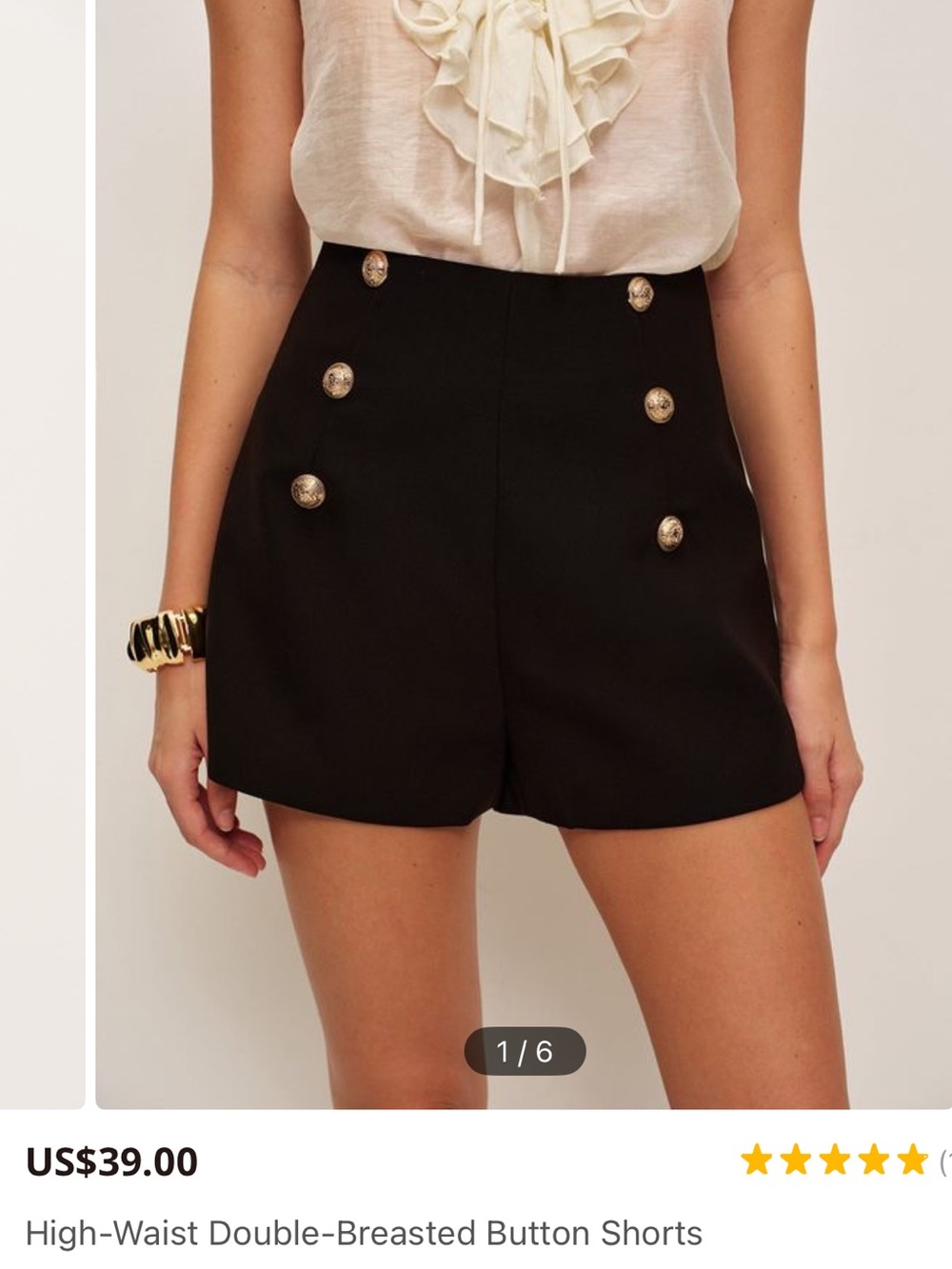 Commense Black High-Waist Double-Breasted Buttoned Shorts